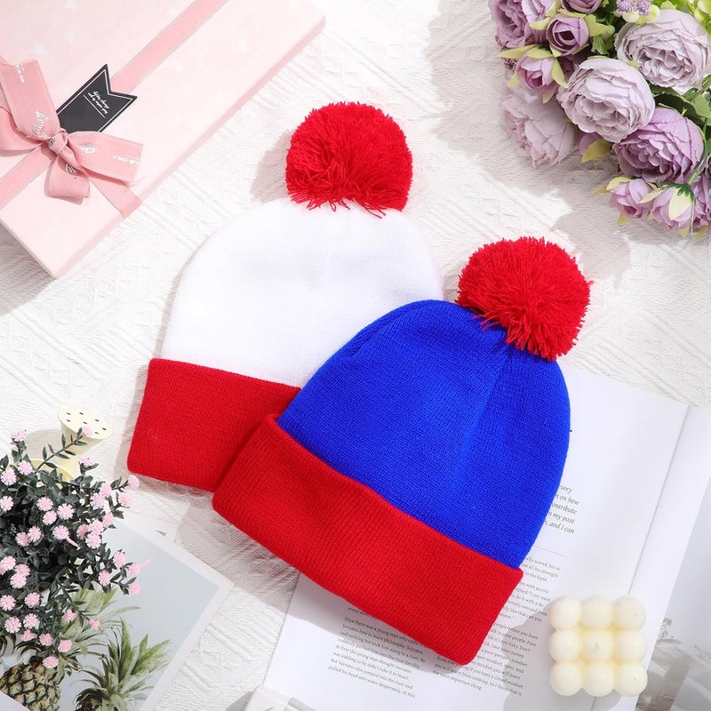 Shinymoon 2 Pcs Knit Pom Beanie Hat Halloween Character Cosplay Headwear Knitted Pompom Cuff Women Men's Winter Beanies - Image 5